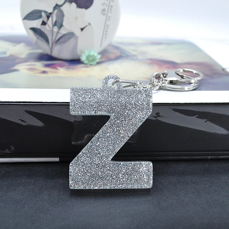 1PC Women Keychains  Handbag  Car Pendants 26 English Letter Keyring  Charms   Glitter Resin Word