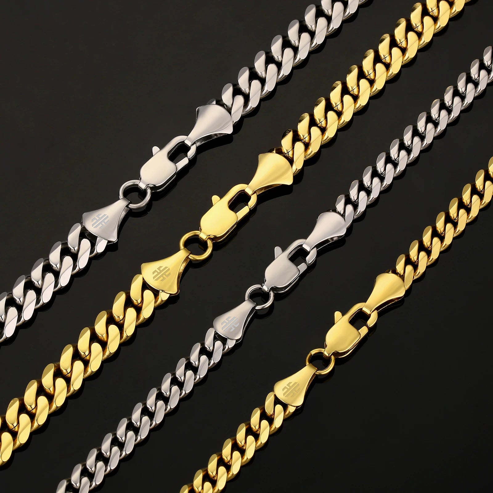 USA Free Shipping Real 8mm 14k Gold Plated Miami Cuban Link Chain Women Gifts Jewelry Stainless Steel Waterproof Mens Necklace