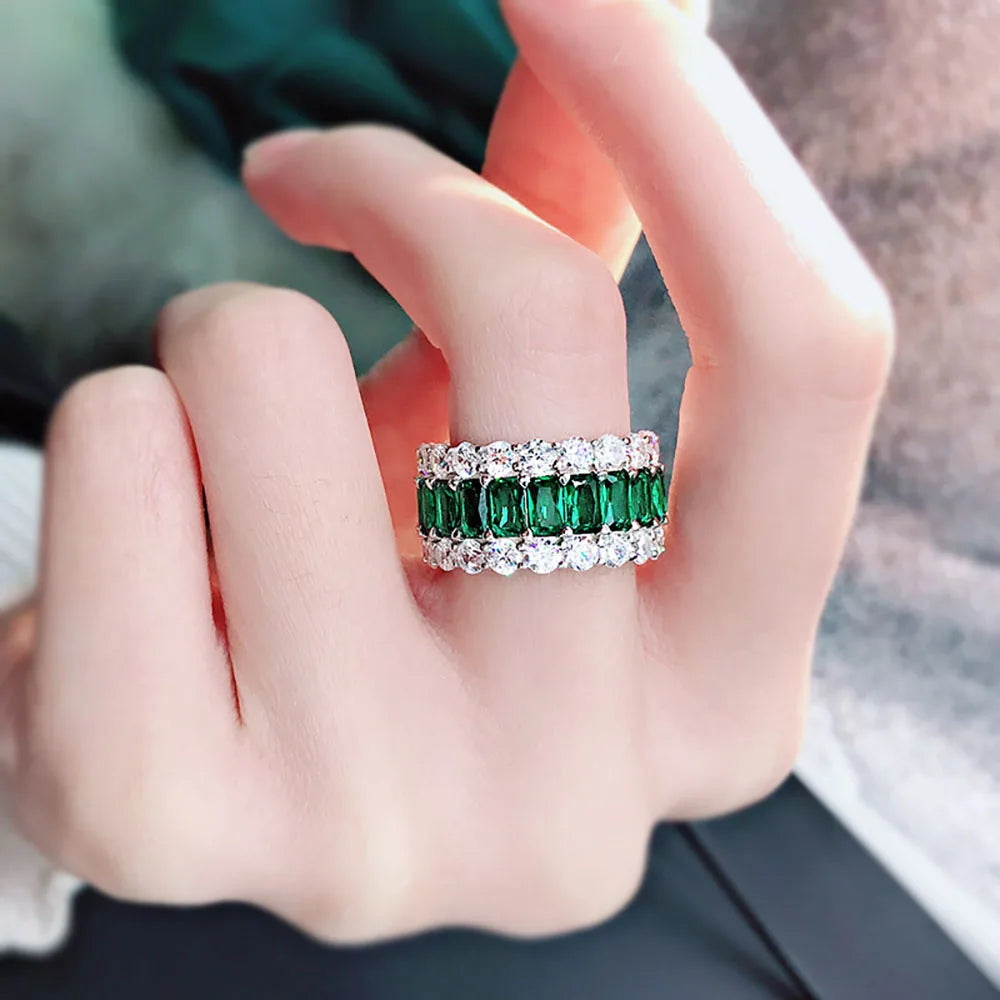 KNRIQUEN 100% 925 Real SIlver Cocktail Big Rings for Women Created Moissanite Emerald Ruby Sapphire Gemstone Wedding Bands Jewel