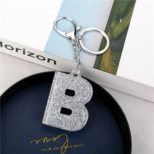 1PC Women Keychains  Handbag  Car Pendants 26 English Letter Keyring  Charms   Glitter Resin Word