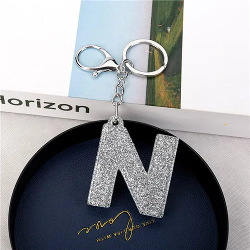 1PC Women Keychains  Handbag  Car Pendants 26 English Letter Keyring  Charms   Glitter Resin Word