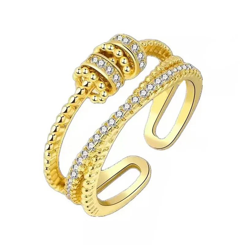 T0583 Women's Fashion Rings Ball Shape Pave Setting Cubic Zirconia Party Jewelry Gold Rose Silver Tone