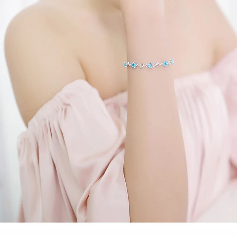 New 925 Silver Bracelet Zircon Heart-Shaped Sweet Silver Bracelet For Woman Charm Jewelry Gift