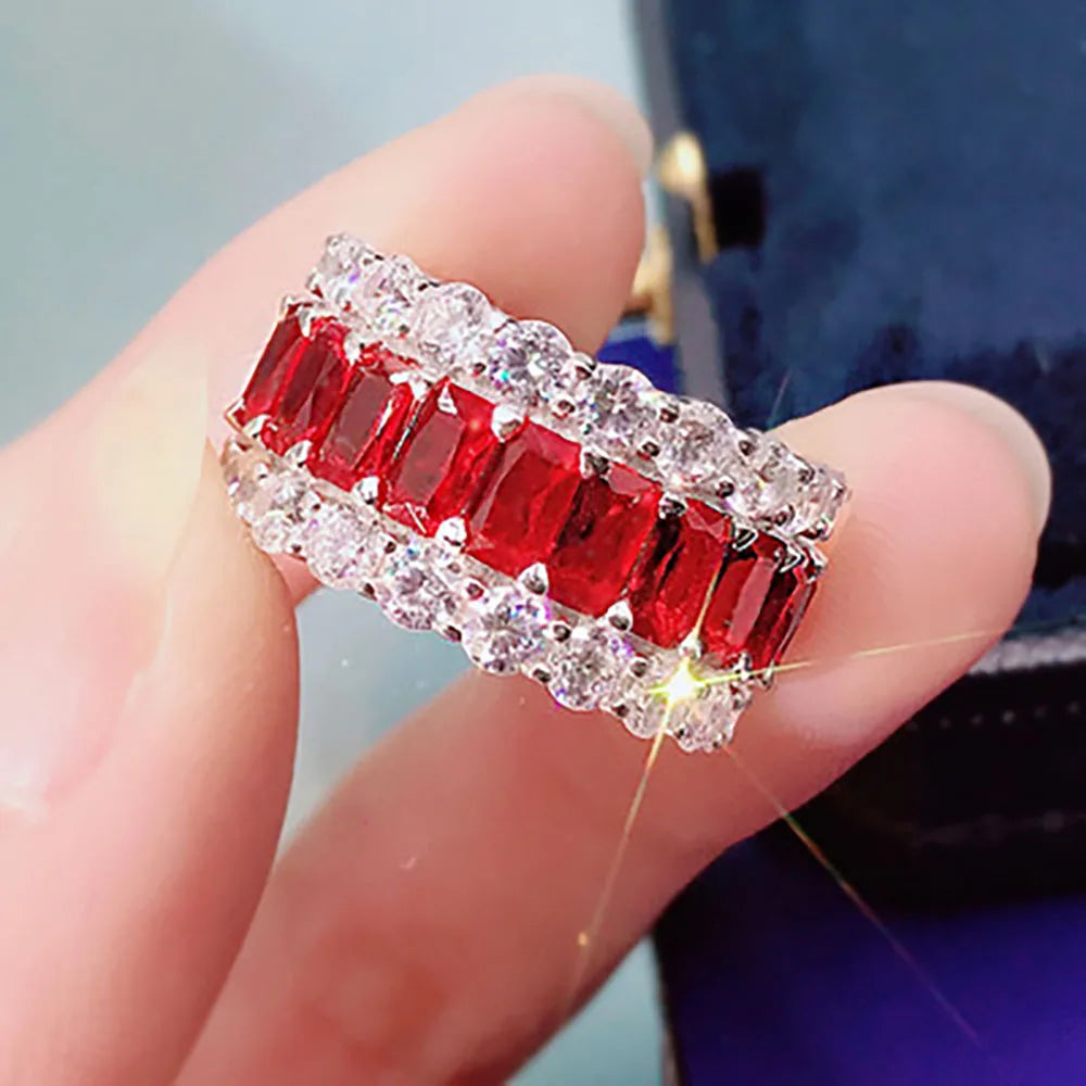 KNRIQUEN 100% 925 Real SIlver Cocktail Big Rings for Women Created Moissanite Emerald Ruby Sapphire Gemstone Wedding Bands Jewel