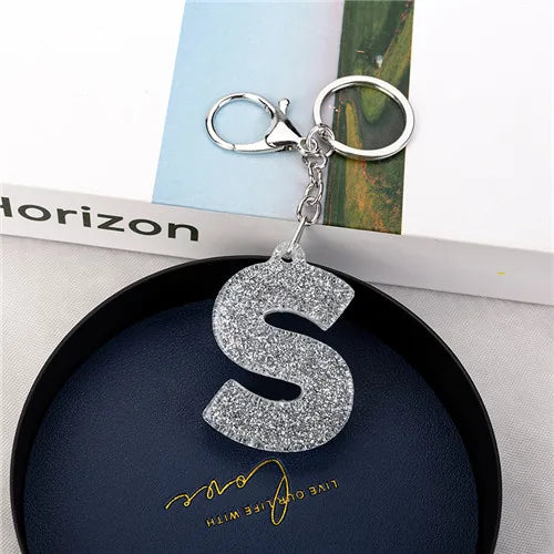 1PC Women Keychains  Handbag  Car Pendants 26 English Letter Keyring  Charms   Glitter Resin Word