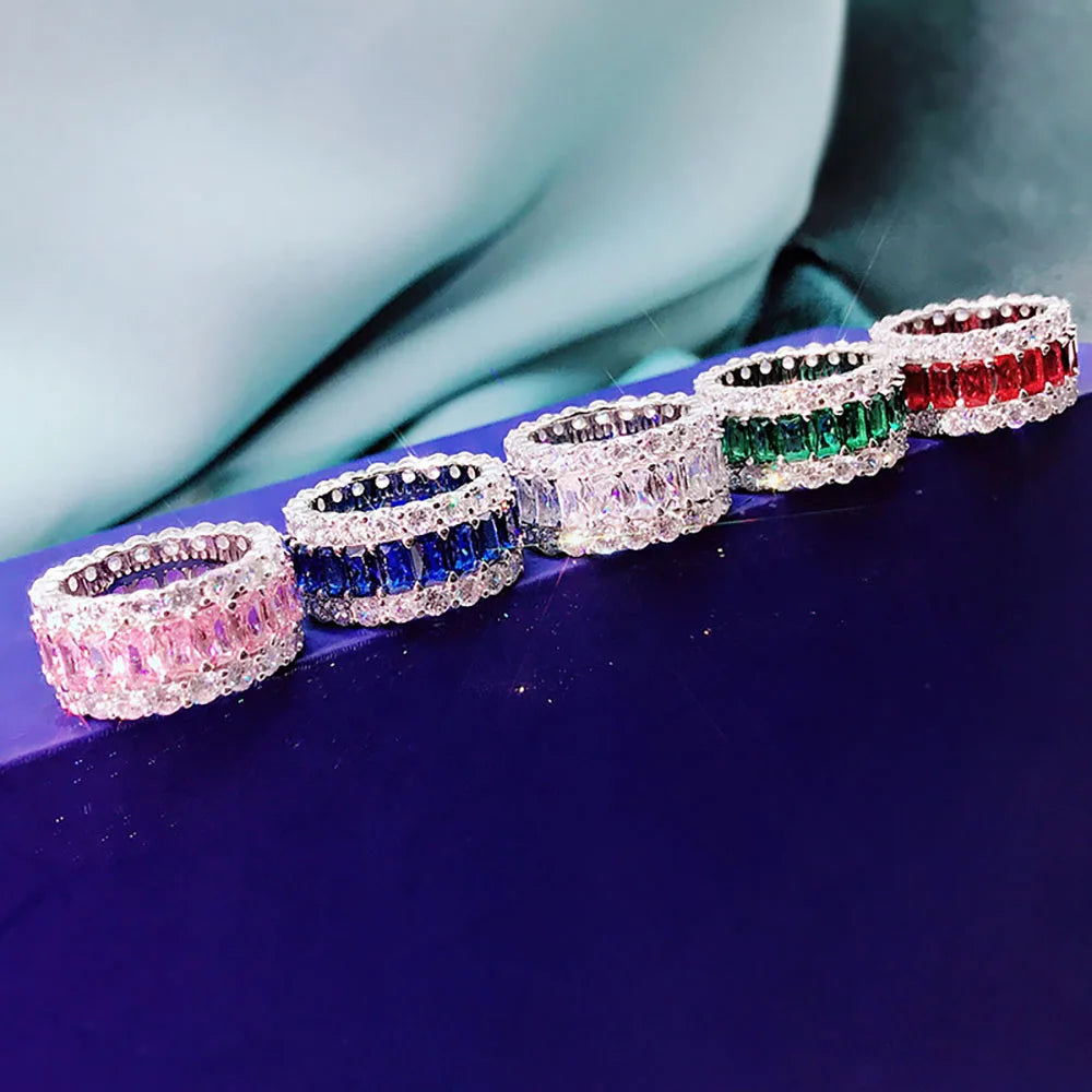 KNRIQUEN 100% 925 Real SIlver Cocktail Big Rings for Women Created Moissanite Emerald Ruby Sapphire Gemstone Wedding Bands Jewel