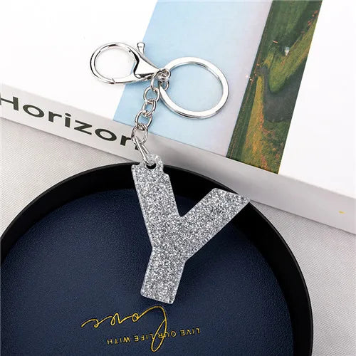 1PC Women Keychains  Handbag  Car Pendants 26 English Letter Keyring  Charms   Glitter Resin Word