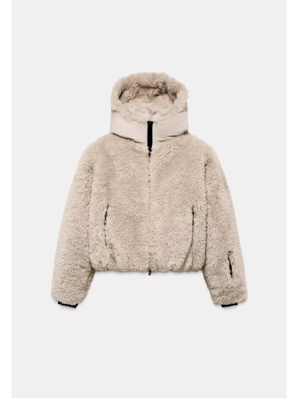 Women's Vintage Woven Faux Fur Hooded Winter Jacket with Zipper Closure in Polyester Women Skiwear Warm Coat