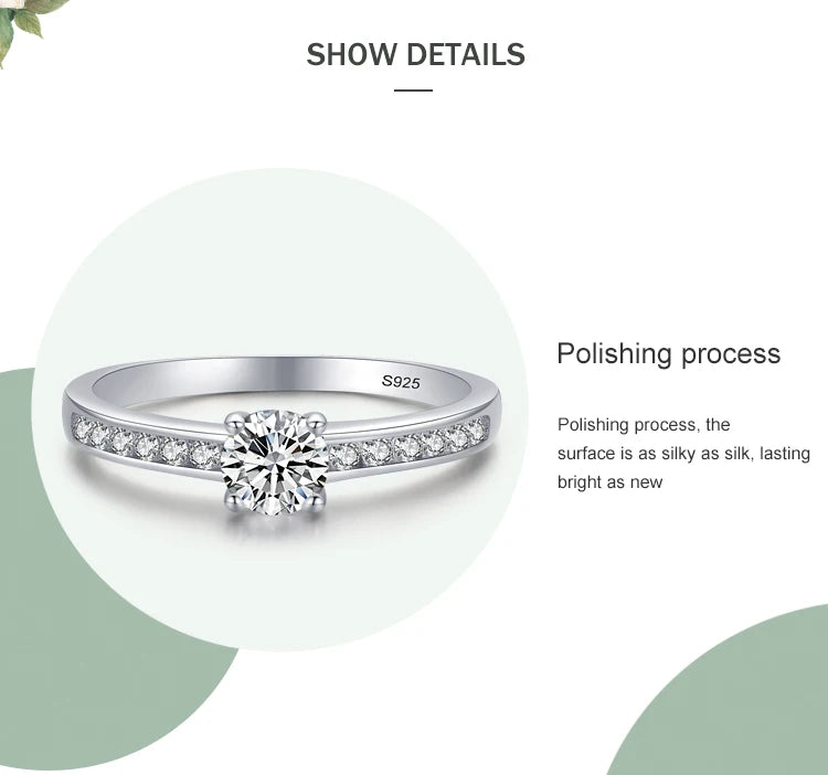Ailmay Authentic 925 Sterling Silver Classic Simple Round Shape High Quality CZ Rings For Women Wedding Statement Jewelry Gift