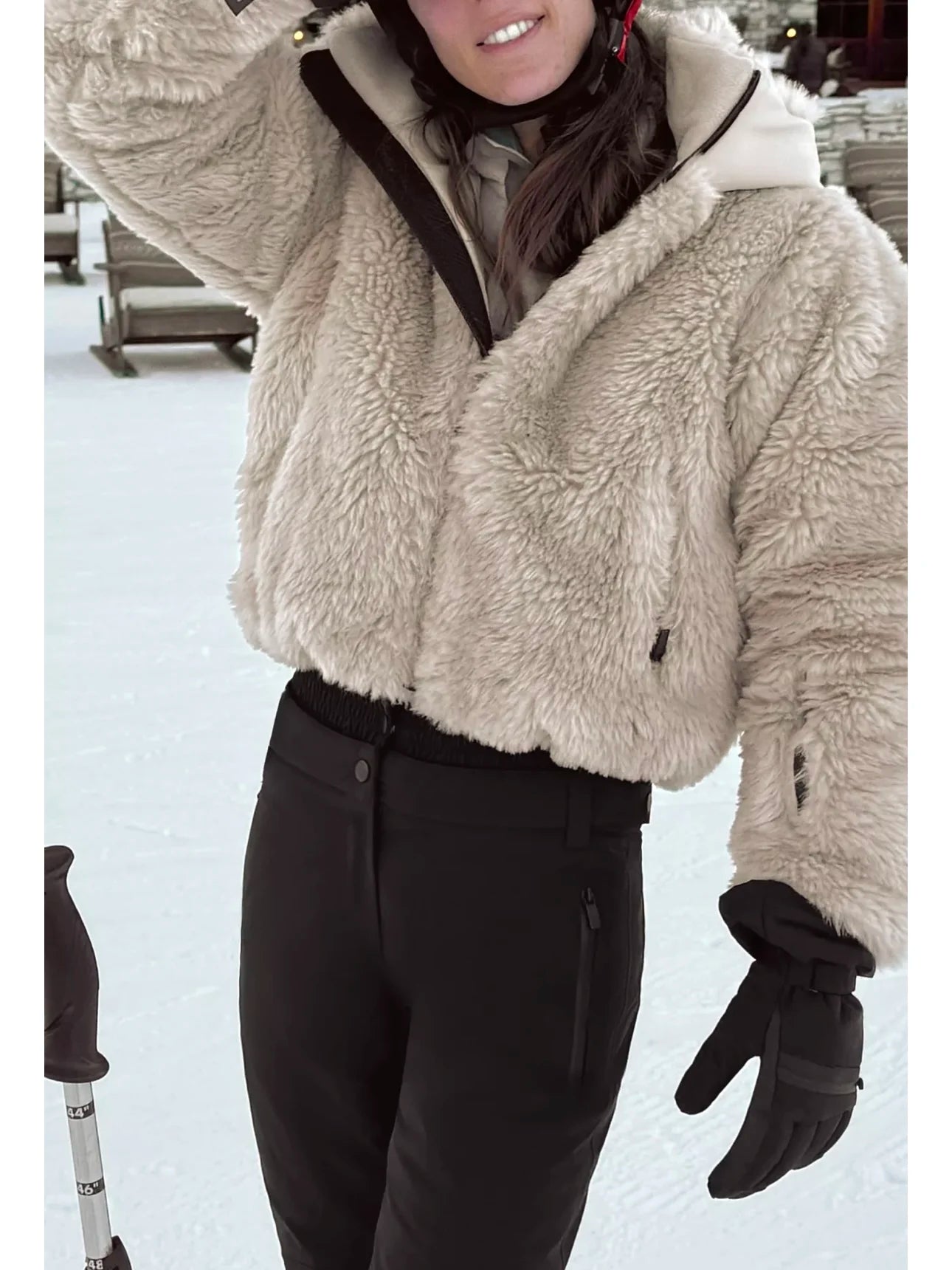Women's Vintage Woven Faux Fur Hooded Winter Jacket with Zipper Closure in Polyester Women Skiwear Warm Coat