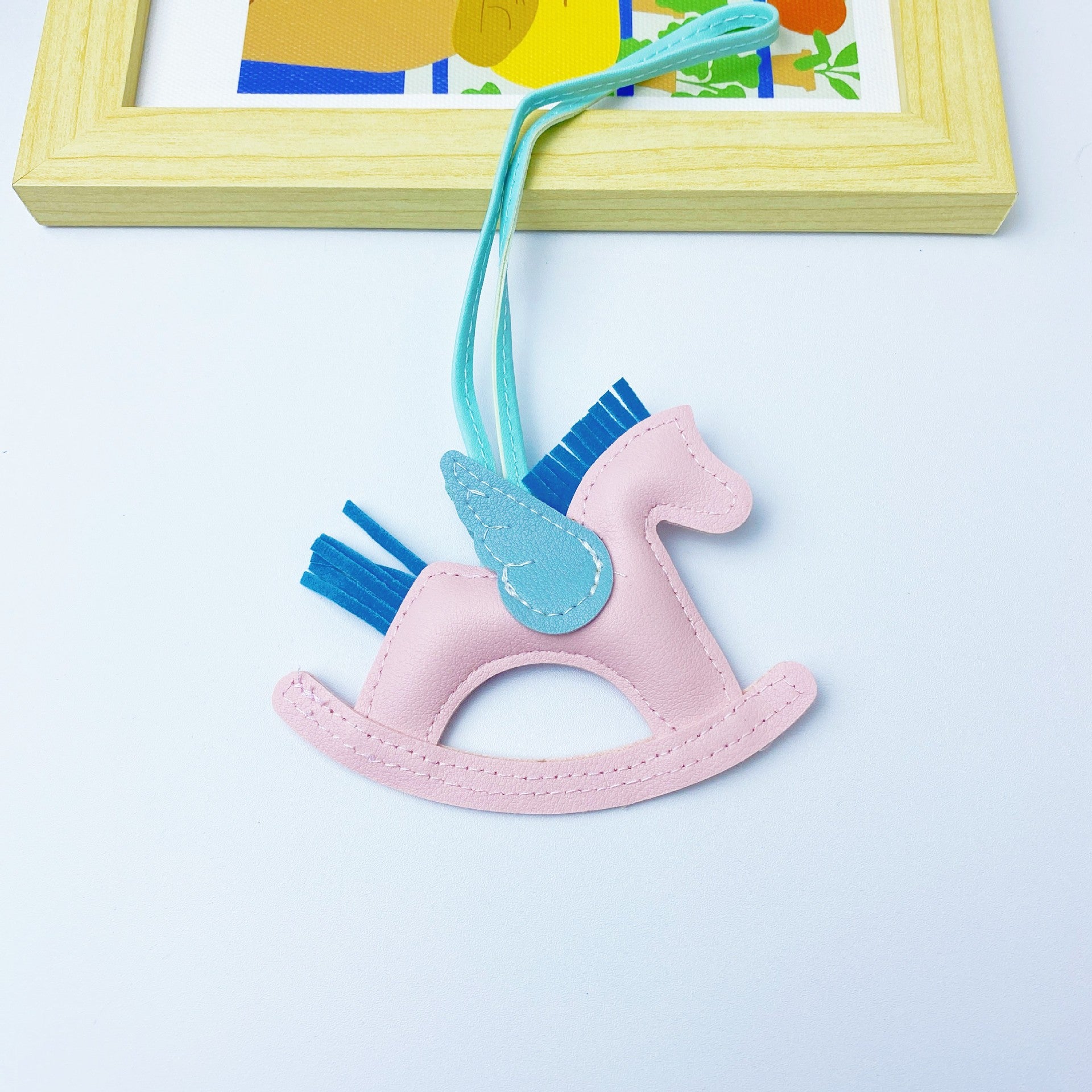 Multicolor in stock PU Leather Trojan Horse Keychain Creative Key Chain Rocking Horse Bag Pendant Cute Small Gift
