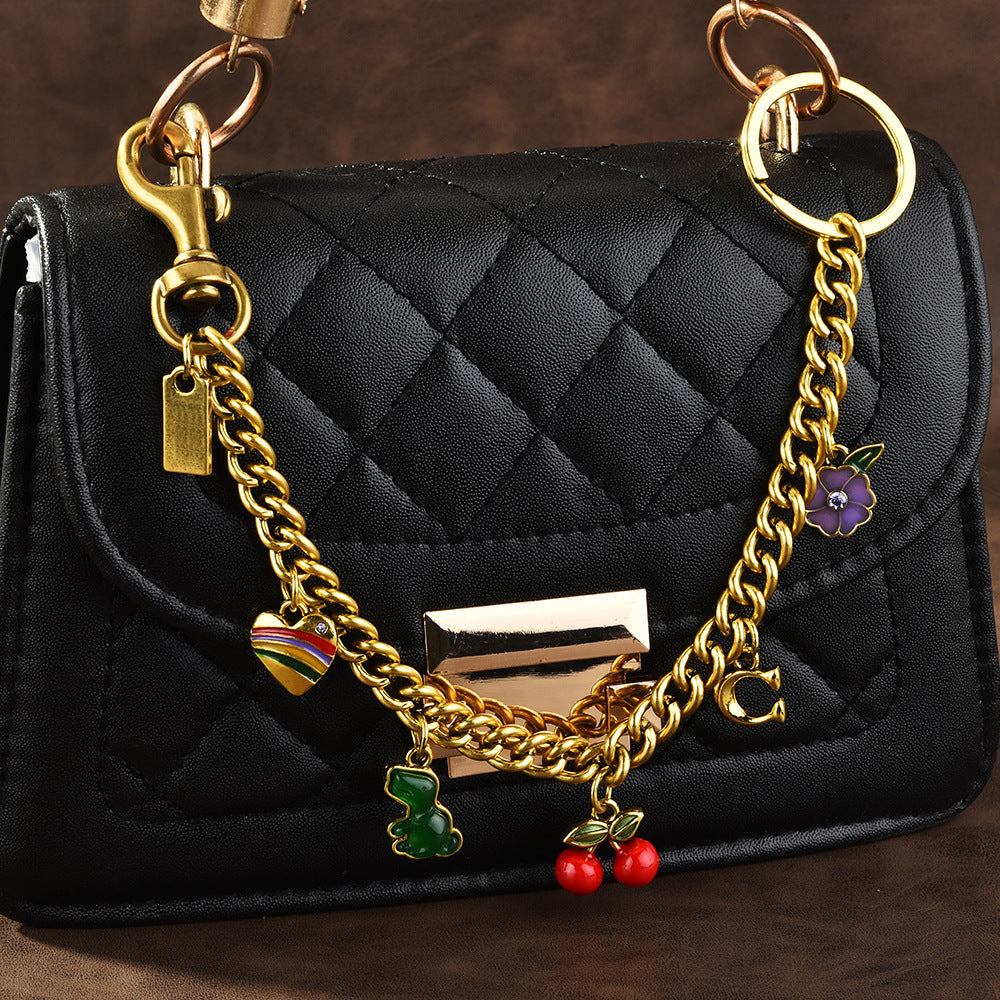 Factory Direct Sales Cherry Keychain Bag Pendant Glitter Cherry Bag Decoration Multi-Color Fashion Car Keychain Pendant