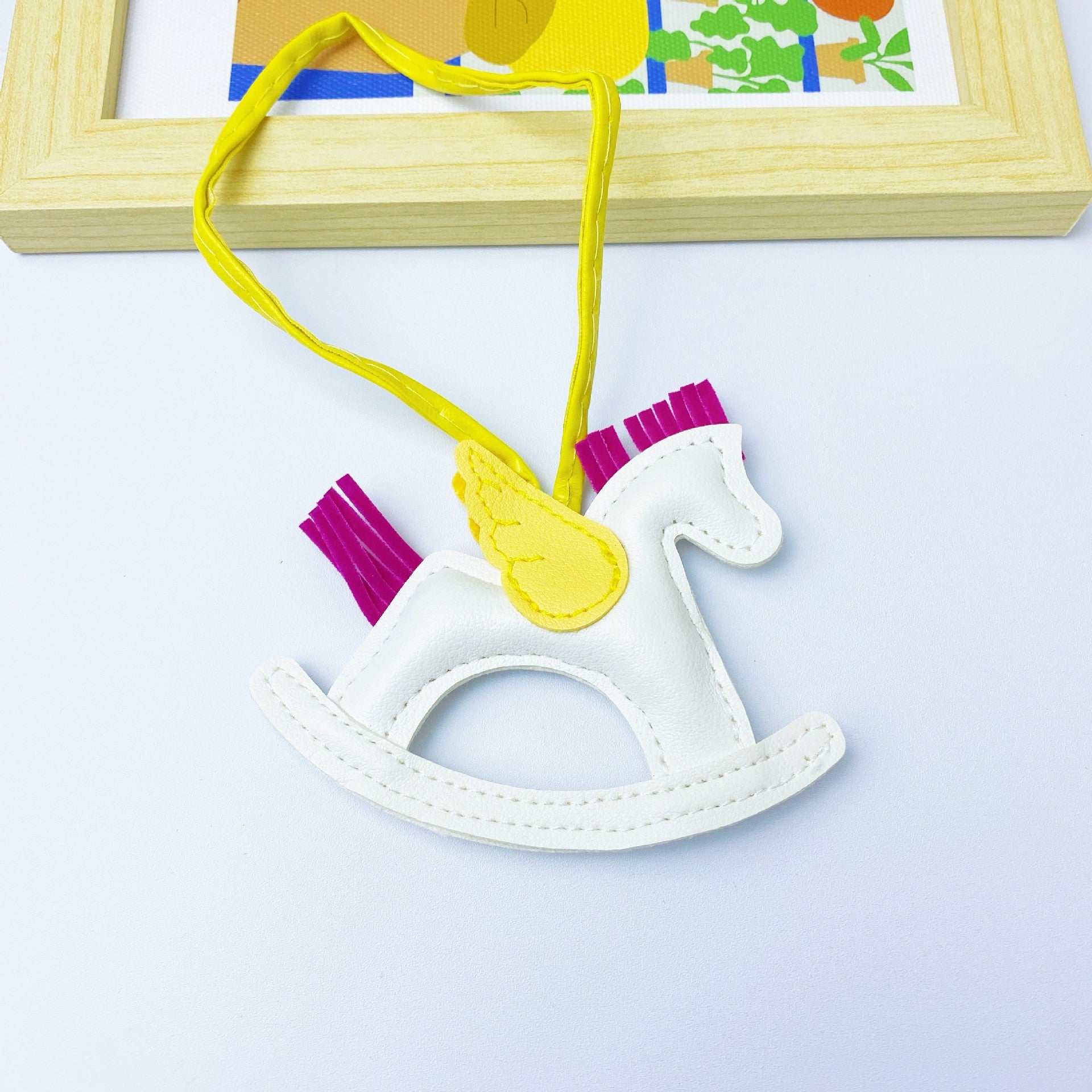 Multicolor in stock PU Leather Trojan Horse Keychain Creative Key Chain Rocking Horse Bag Pendant Cute Small Gift