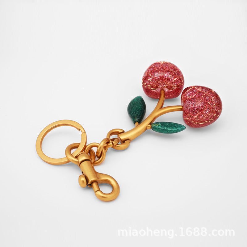 Factory direct Amazon jewelry package pendant cherry key buckle air car cherries crystal powder resin key chain