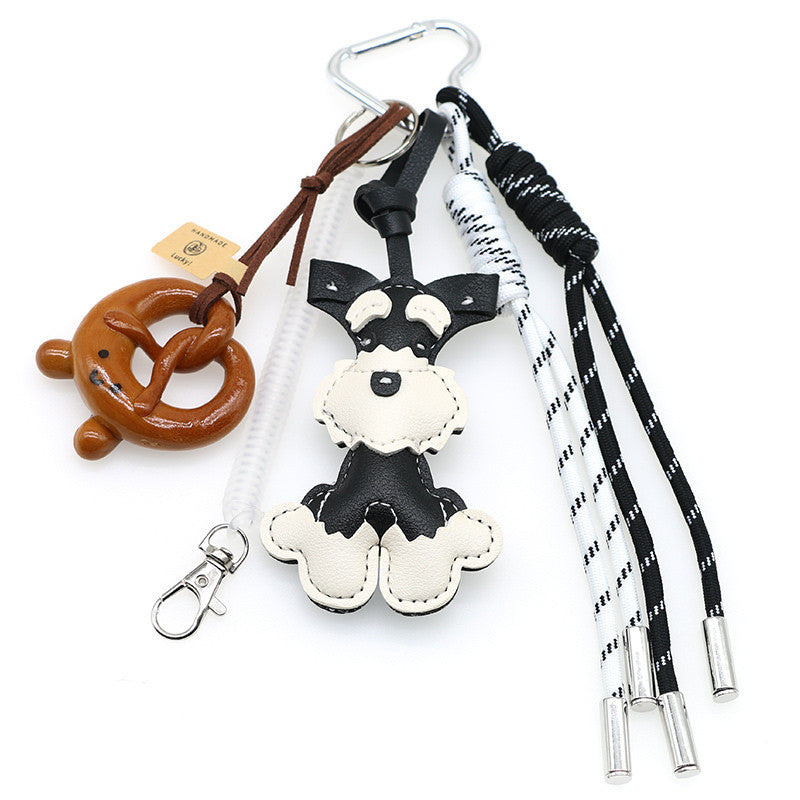 New Leather Schnauzer Bag Pendant, Cute Puppy Pendant, Niche Jewelry, Car Keychain, Girl Gift