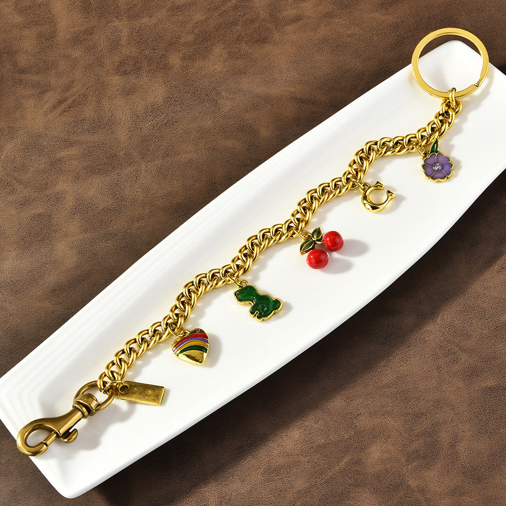 Factory Direct Sales Cherry Keychain Bag Pendant Glitter Cherry Bag Decoration Multi-Color Fashion Car Keychain Pendant