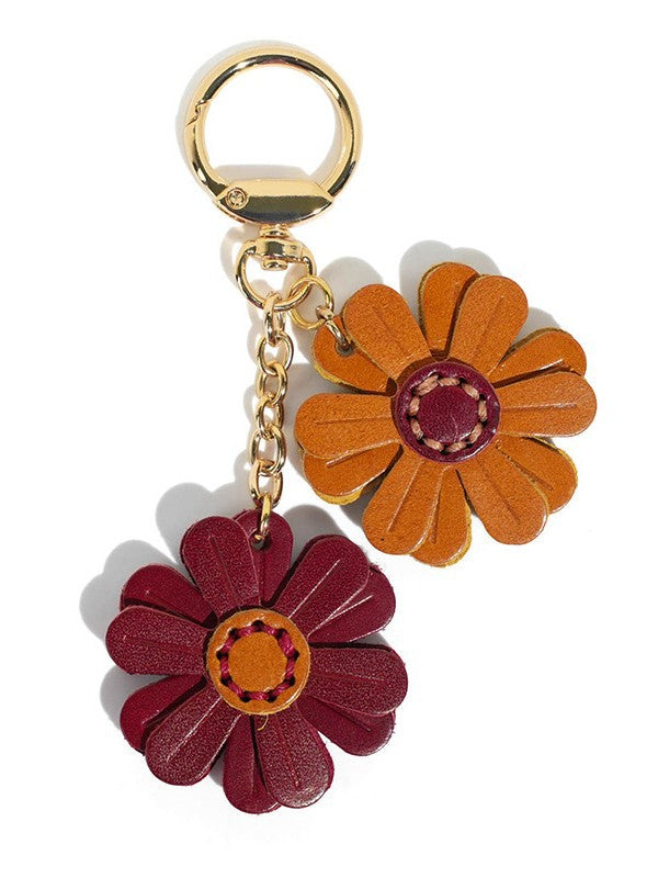 High-End Vegetable Tanned Leather Gd Daisy Keychain Pendant Genuine Leather Chrysanthemum Bag Accessories Ins Trendy Set