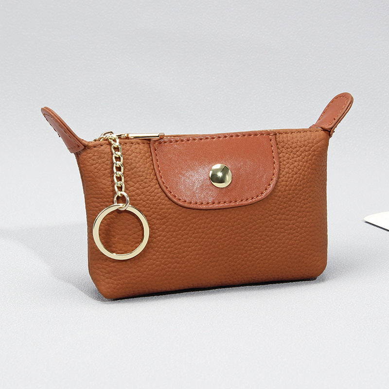 New first layer cowhide mini coin purse women's high-end contrast color niche keychain coin storage small wallet