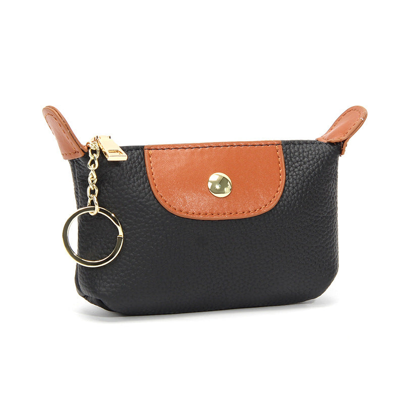 New first layer cowhide mini coin purse women's high-end contrast color niche keychain coin storage small wallet