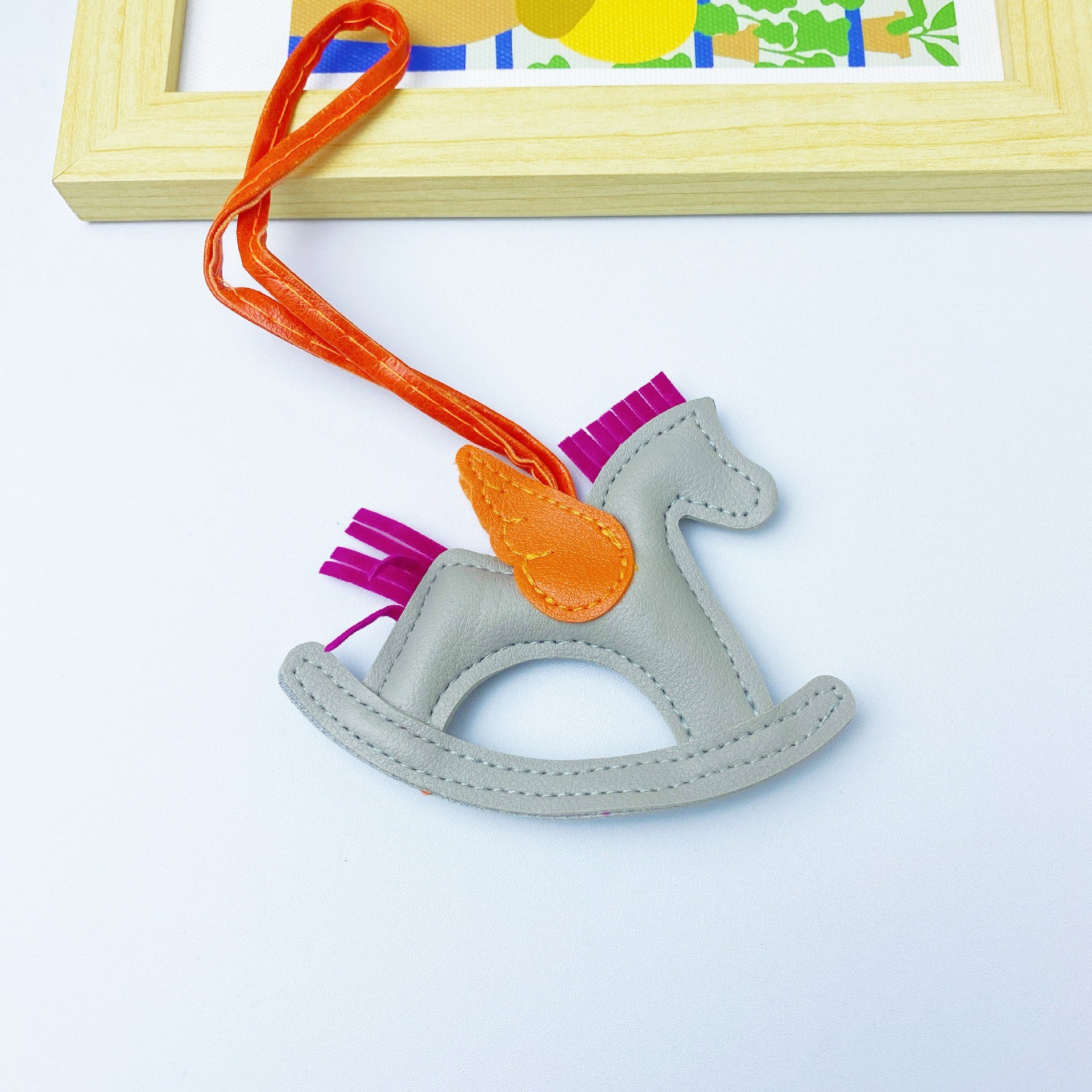 Multicolor in stock PU Leather Trojan Horse Keychain Creative Key Chain Rocking Horse Bag Pendant Cute Small Gift
