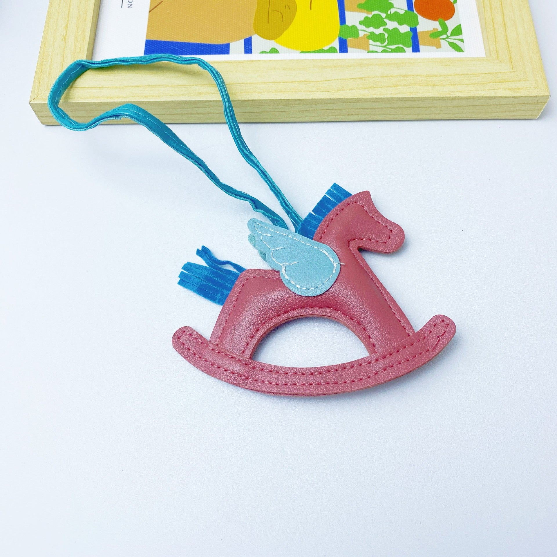 Multicolor in stock PU Leather Trojan Horse Keychain Creative Key Chain Rocking Horse Bag Pendant Cute Small Gift