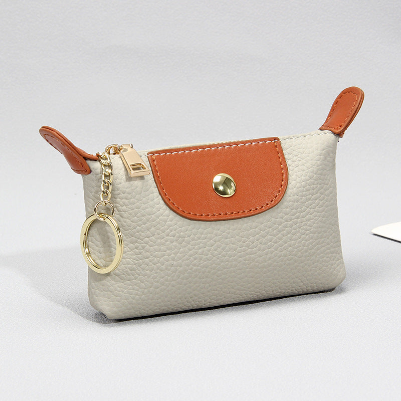 New first layer cowhide mini coin purse women's high-end contrast color niche keychain coin storage small wallet