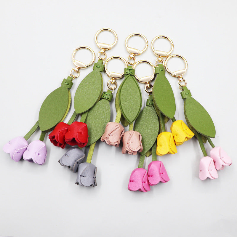 Little red book with tulip keychain cute personality car key bag pendant can be printed logo factory direct sales