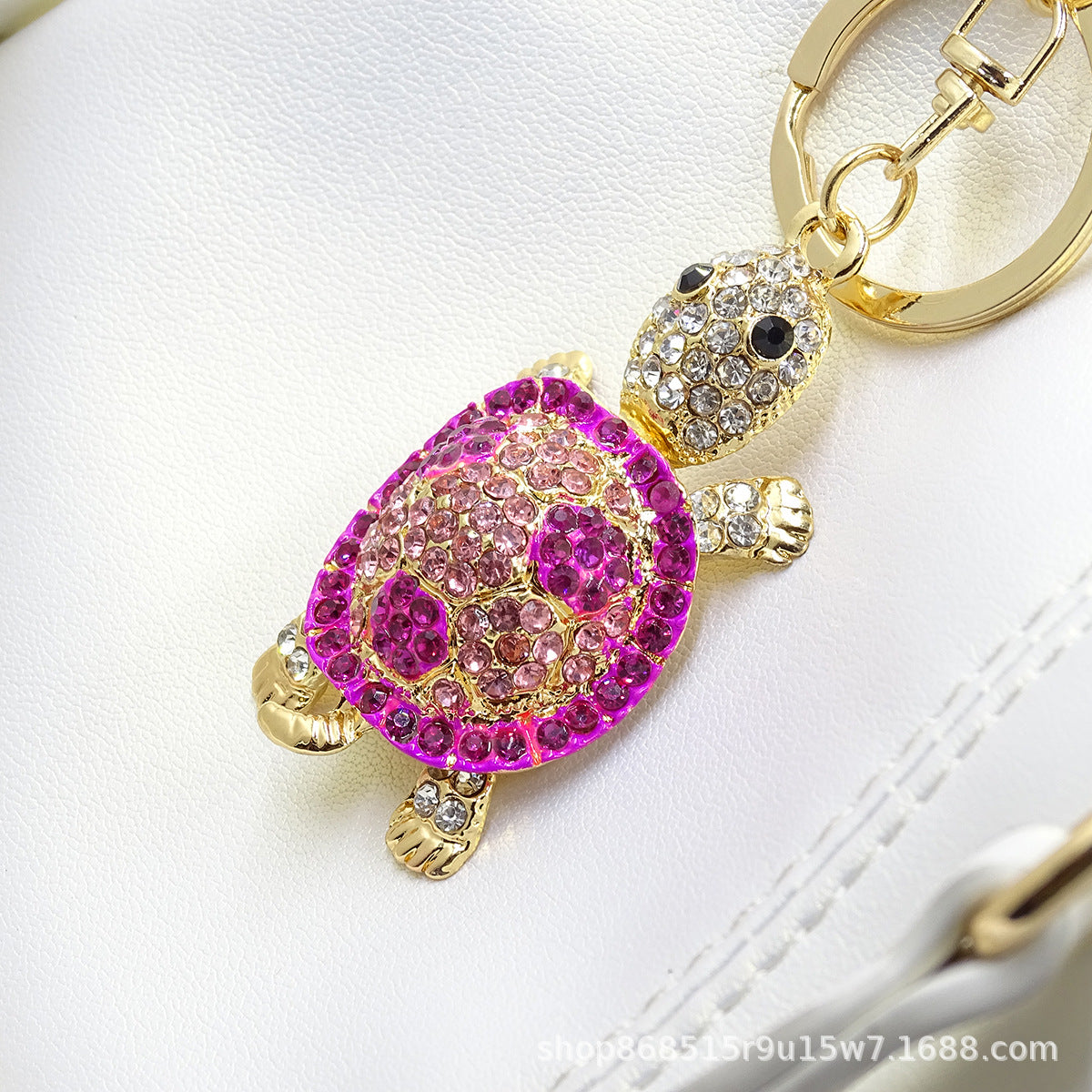 Chinese style creative diamond-encrusted turtle car keychain women's bag pendant metal key ring small gifts wholesale