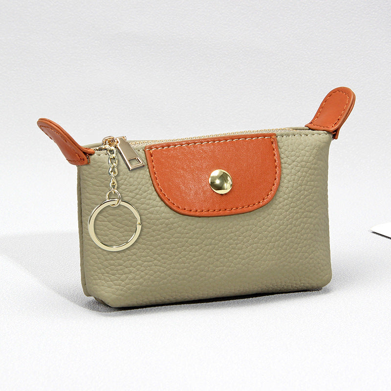 New first layer cowhide mini coin purse women's high-end contrast color niche keychain coin storage small wallet