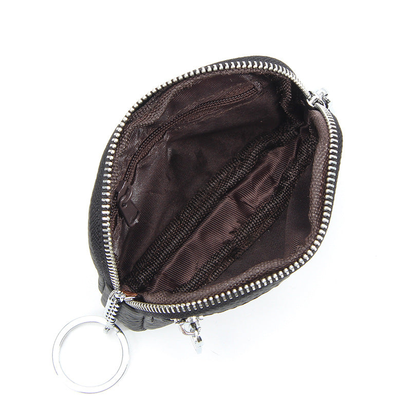 Genuine leather coin purse keychain mini first layer cowhide contrast color zipper small wallet women's coin storage coin purse