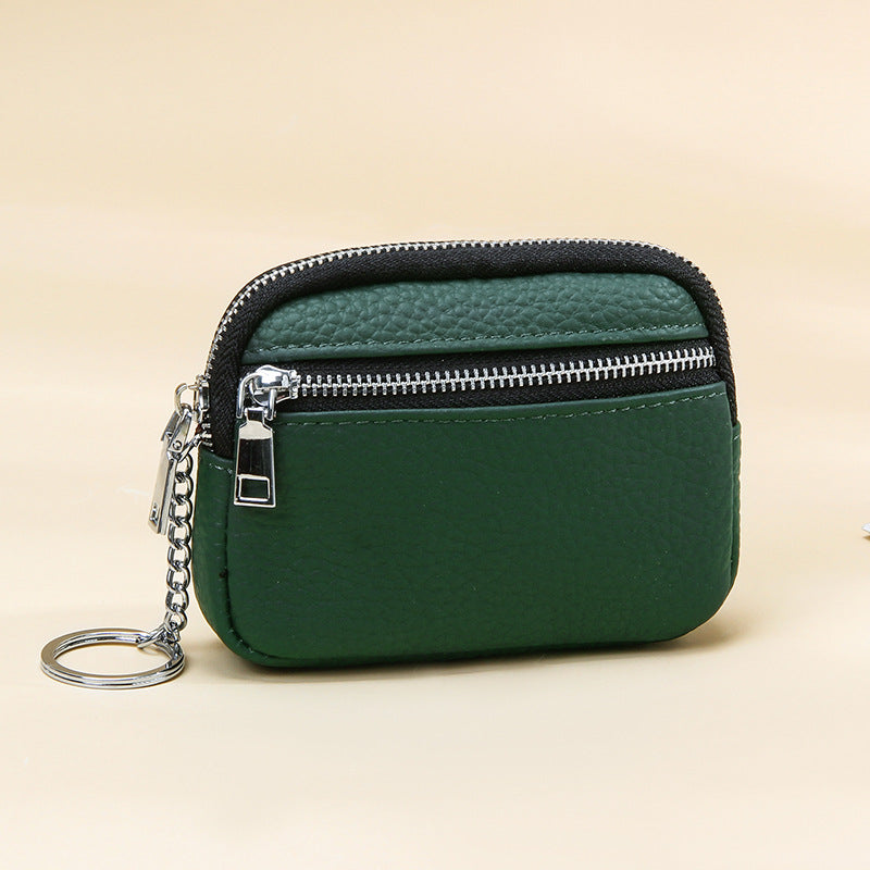Genuine leather coin purse keychain mini first layer cowhide contrast color zipper small wallet women's coin storage coin purse