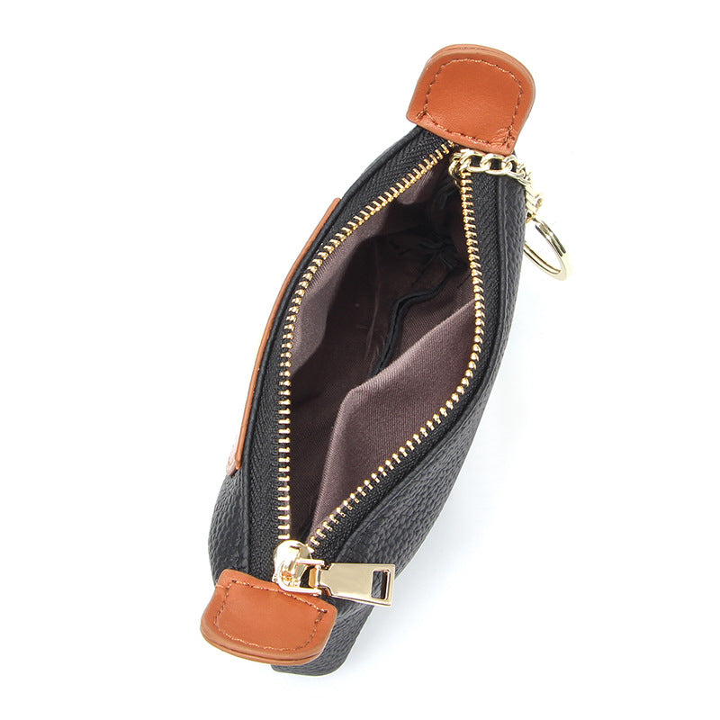 New first layer cowhide mini coin purse women's high-end contrast color niche keychain coin storage small wallet