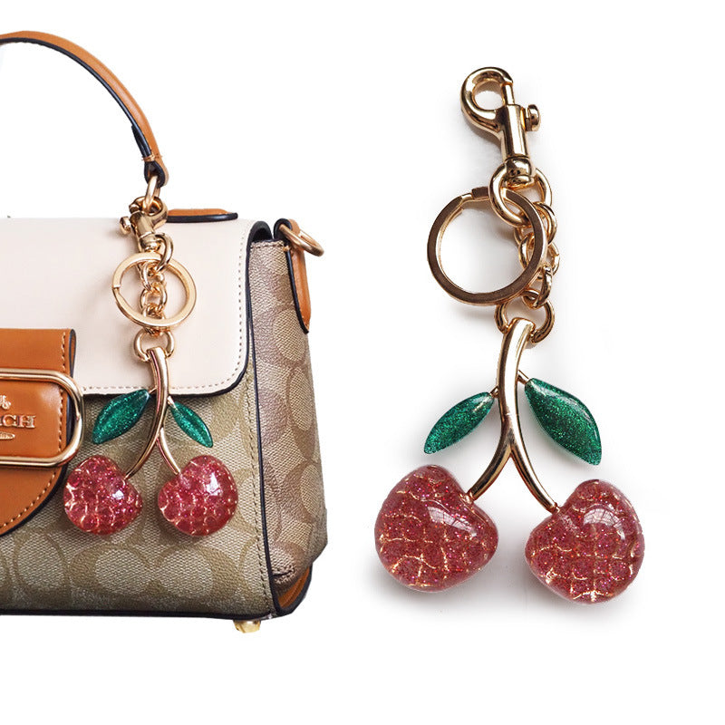 Factory direct Amazon jewelry package pendant cherry key buckle air car cherries crystal powder resin key chain