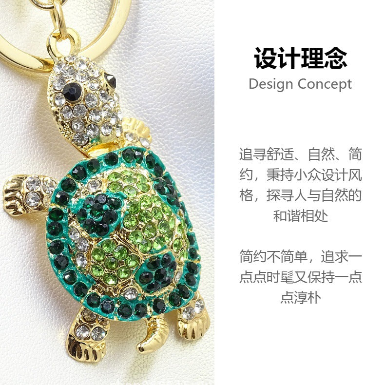Chinese style creative diamond-encrusted turtle car keychain women's bag pendant metal key ring small gifts wholesale