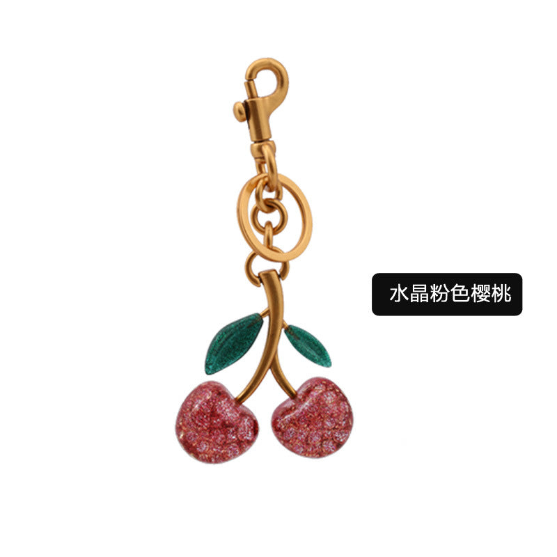 Factory direct Amazon jewelry package pendant cherry key buckle air car cherries crystal powder resin key chain