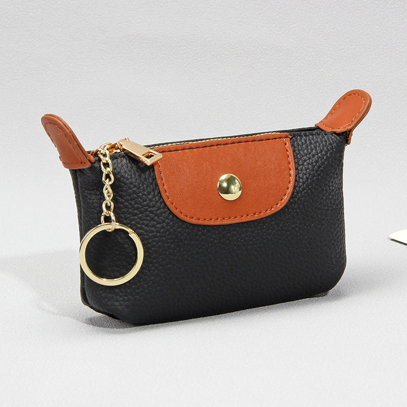 New first layer cowhide mini coin purse women's high-end contrast color niche keychain coin storage small wallet