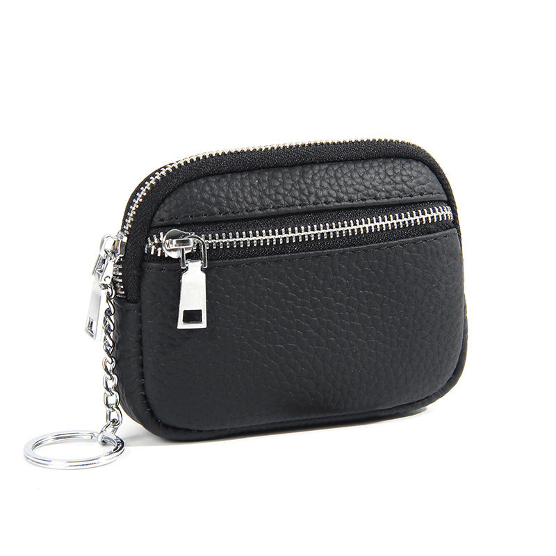 Genuine leather coin purse keychain mini first layer cowhide contrast color zipper small wallet women's coin storage coin purse