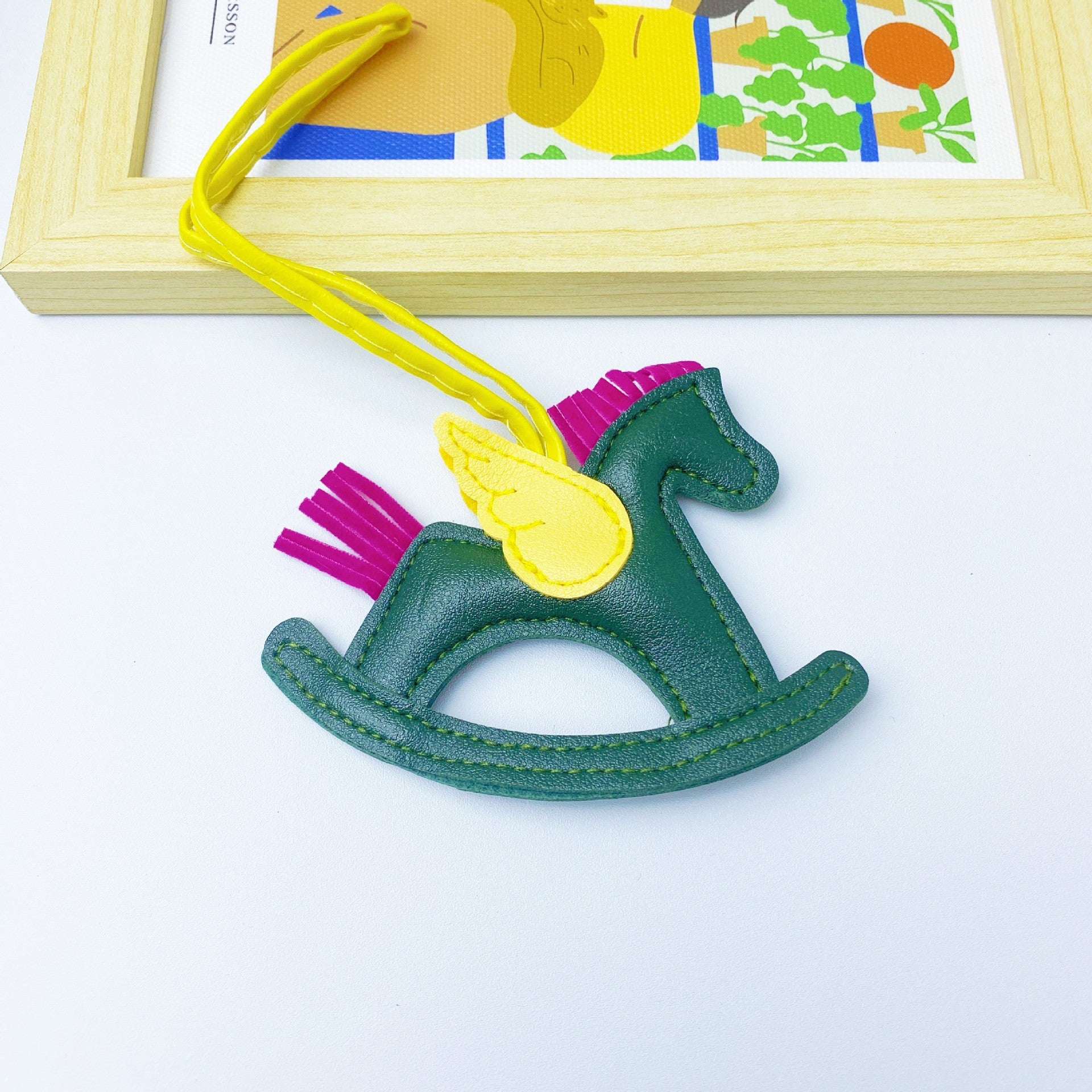Multicolor in stock PU Leather Trojan Horse Keychain Creative Key Chain Rocking Horse Bag Pendant Cute Small Gift