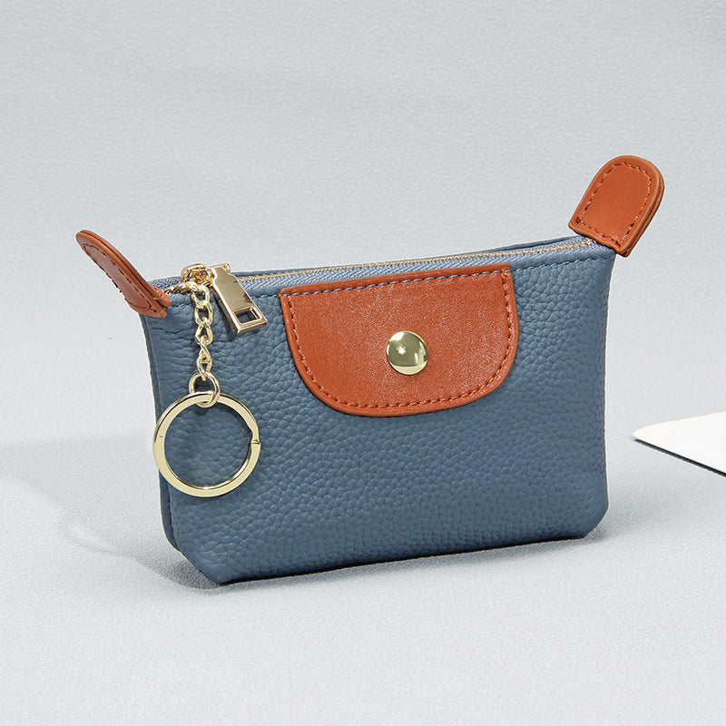 New first layer cowhide mini coin purse women's high-end contrast color niche keychain coin storage small wallet
