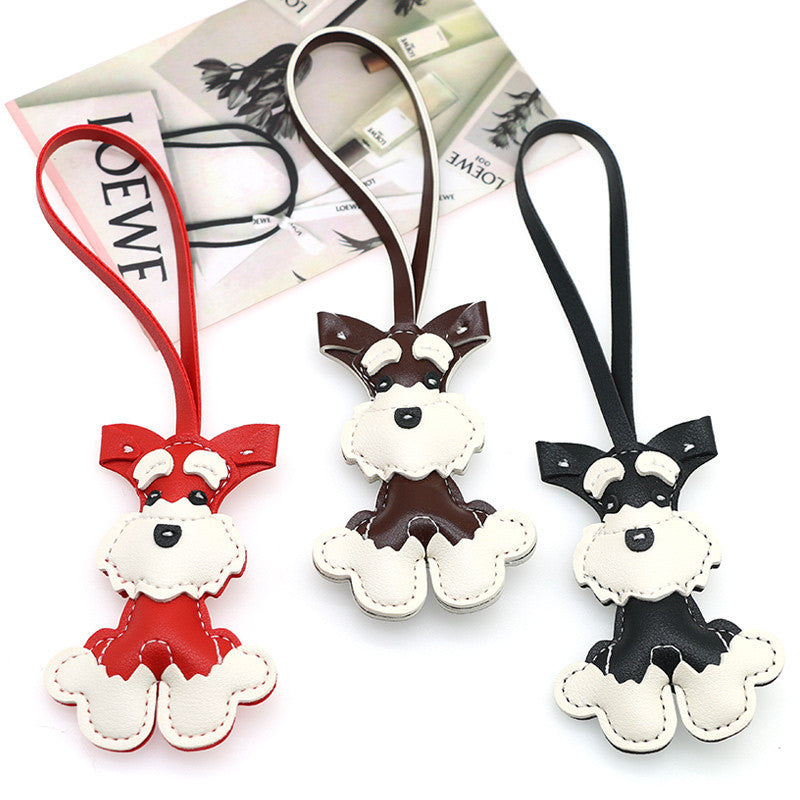 New Leather Schnauzer Bag Pendant, Cute Puppy Pendant, Niche Jewelry, Car Keychain, Girl Gift