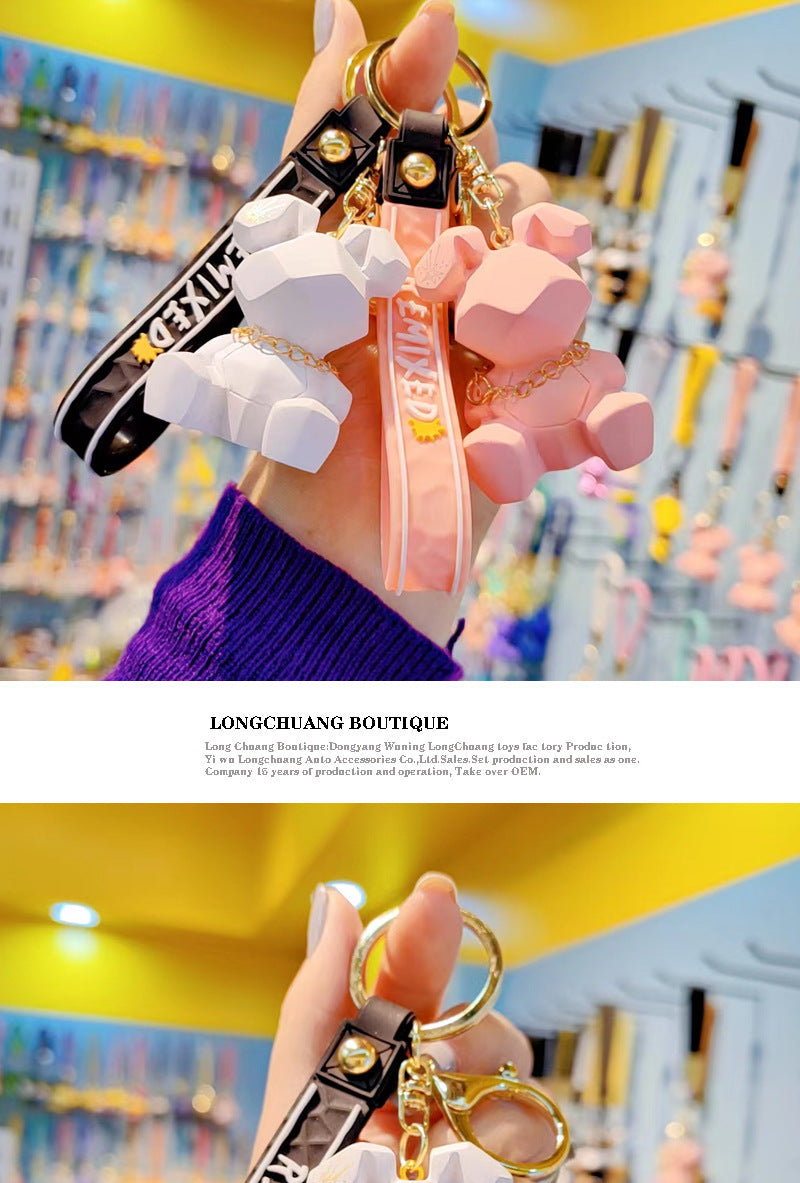 Resin Geometric Faceted Rabbit Keychain Cute Trendy Fashion Car Keychain Bag Pendant Wholesale