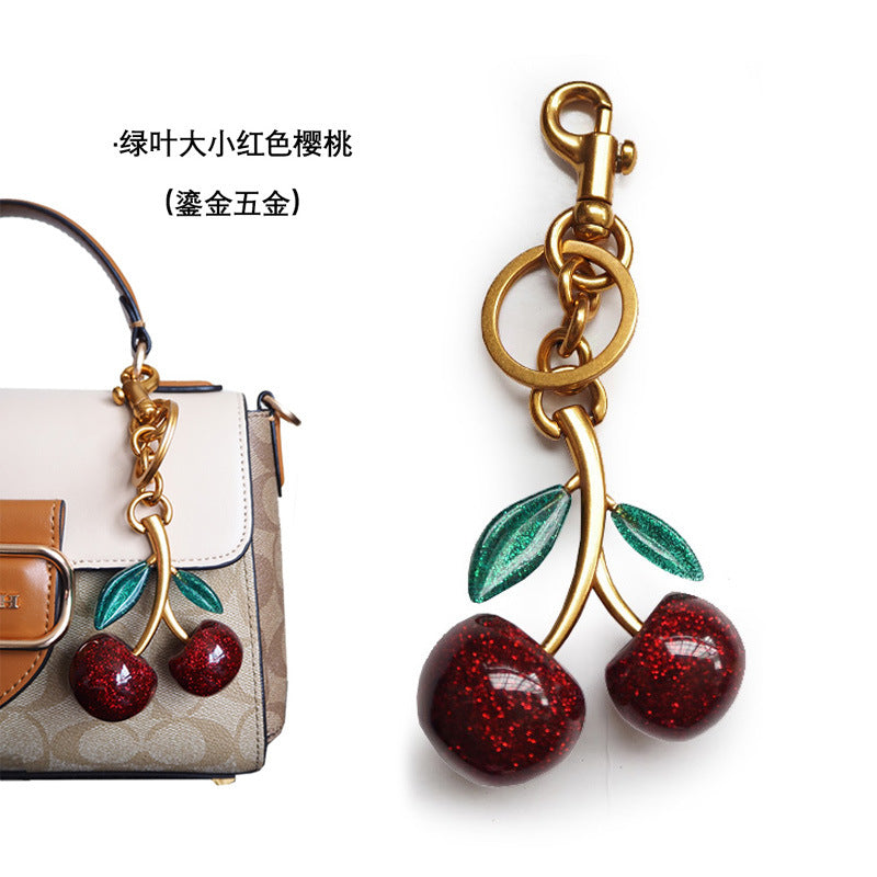 Factory direct Amazon jewelry package pendant cherry key buckle air car cherries crystal powder resin key chain