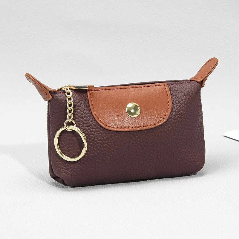 New first layer cowhide mini coin purse women's high-end contrast color niche keychain coin storage small wallet