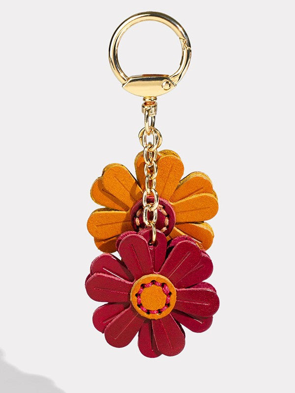 High-End Vegetable Tanned Leather Gd Daisy Keychain Pendant Genuine Leather Chrysanthemum Bag Accessories Ins Trendy Set