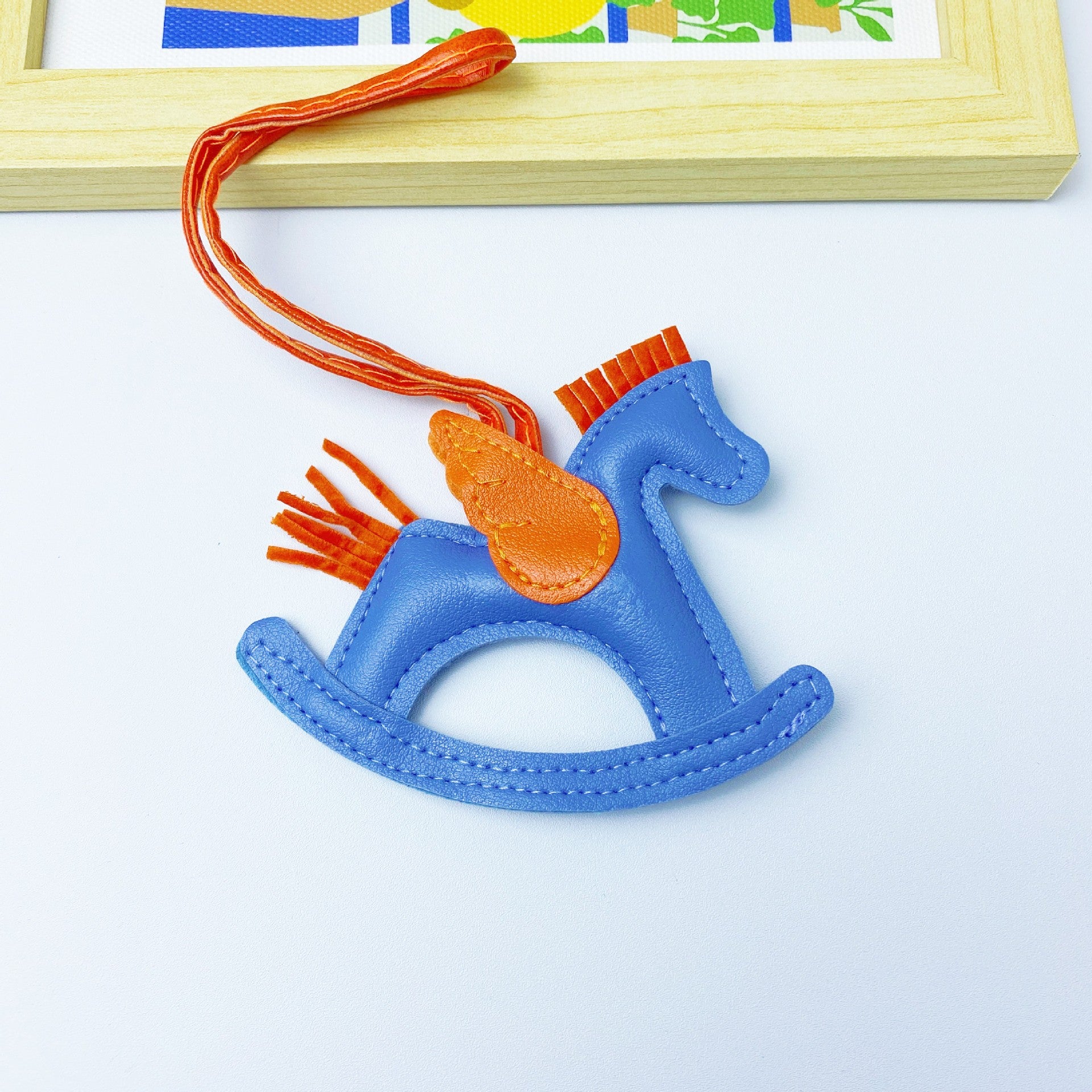 Multicolor in stock PU Leather Trojan Horse Keychain Creative Key Chain Rocking Horse Bag Pendant Cute Small Gift