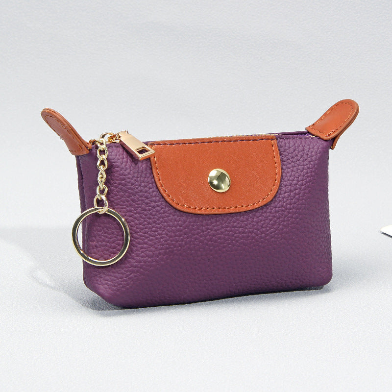New first layer cowhide mini coin purse women's high-end contrast color niche keychain coin storage small wallet