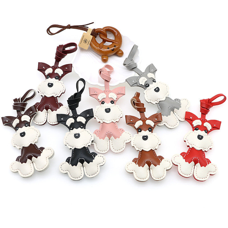 New Leather Schnauzer Bag Pendant, Cute Puppy Pendant, Niche Jewelry, Car Keychain, Girl Gift