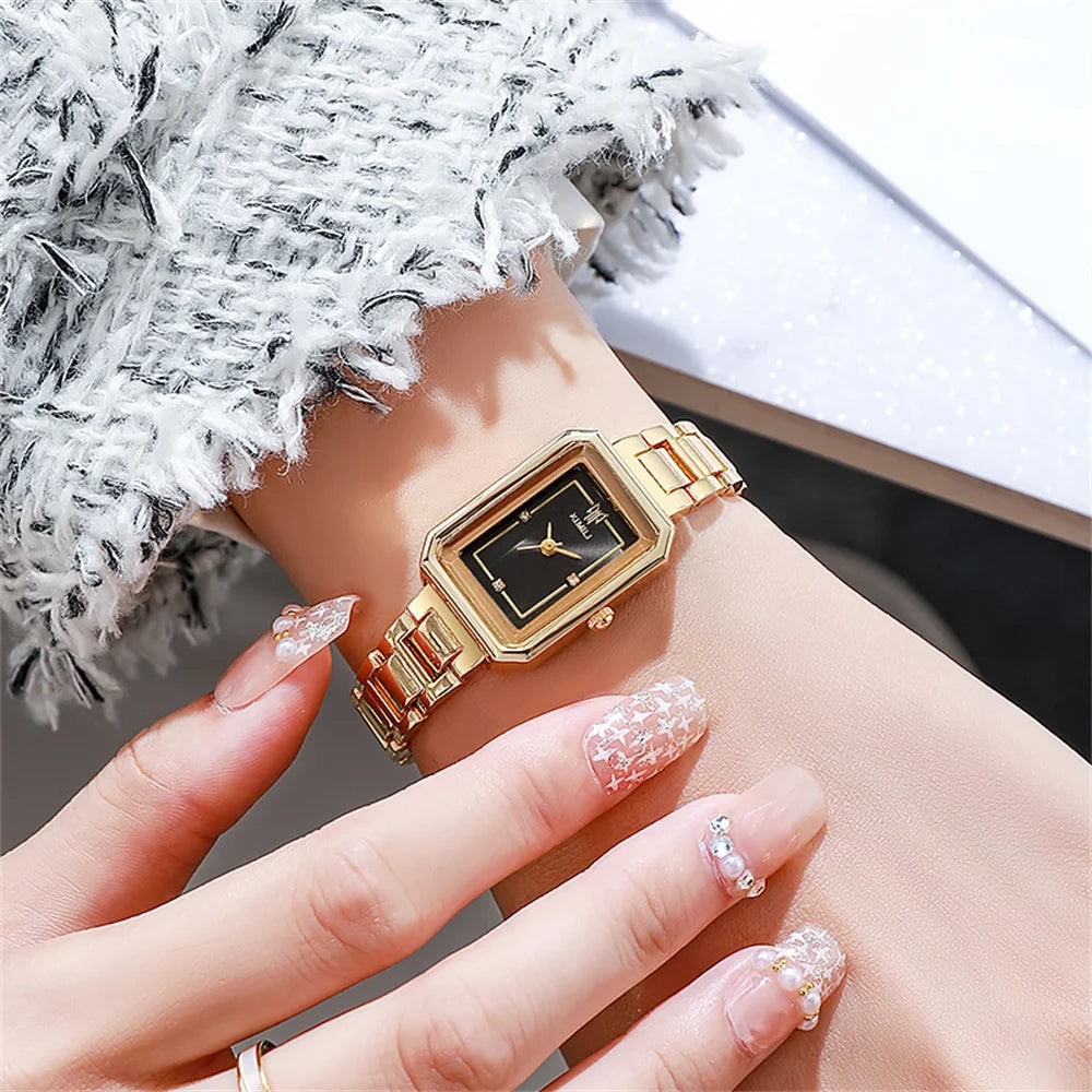 Ladies Simple Watch Fashion Rectangle Gold Quartz Watches Luxury Stainless Steel Waterproof Women's Dress Clock Gift Wristwatch
