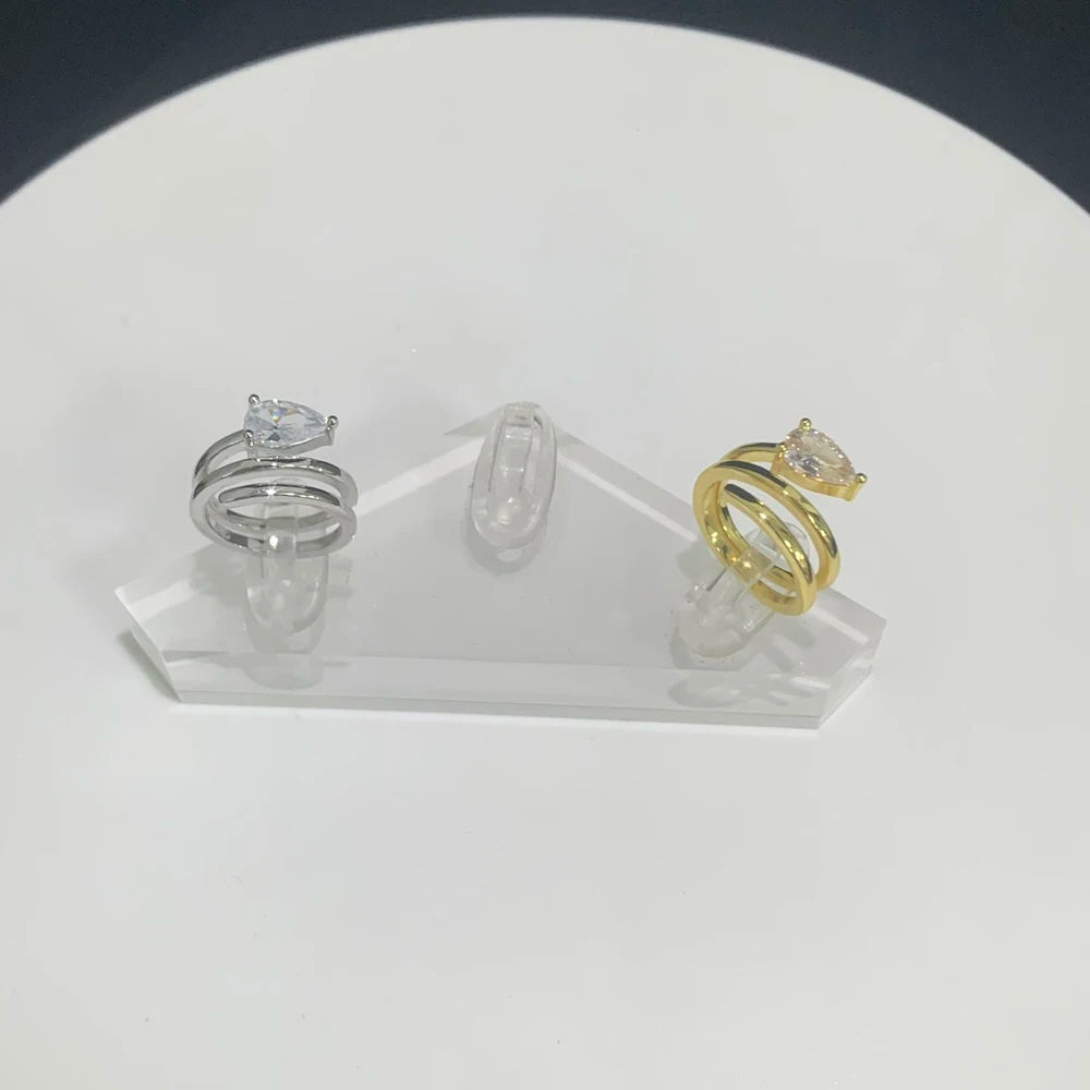 Open Adjusted Size 4 Triple Wrap Pink Finger Ring For Women Paved Sparking Bling 5A CZ Jewelry