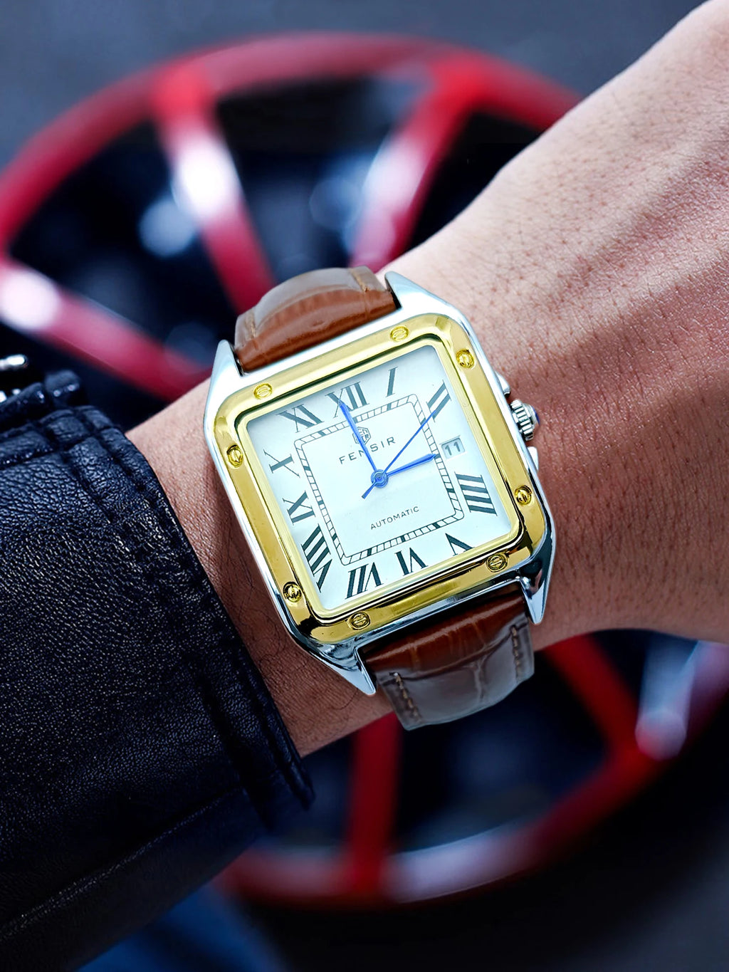 High-End Business Casual Men's Quartz Watch, Square Dial, Waterproof with Calendar Display, Leather Strap, European and American Style, Fashionable, Simple, Versatile and Handsome Men's Watch, Suitable for Various Occasions,